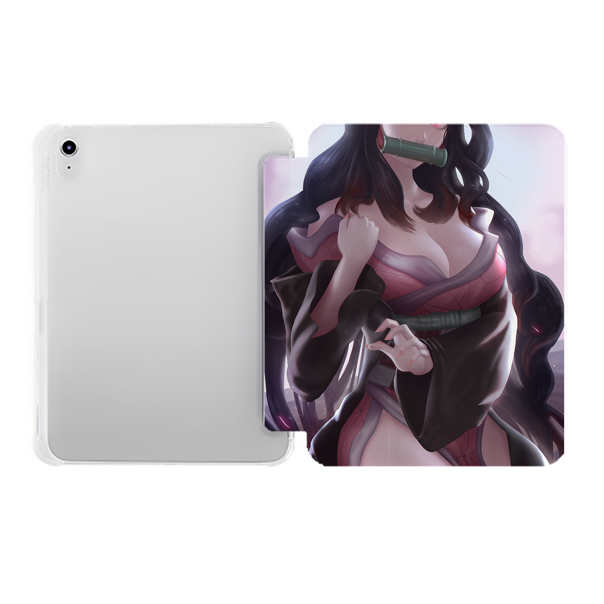（画像用） 鬼滅の刃（きめつのやいば）竈門 禰󠄀豆子／かまど ねずこ Kamado Nezuko IPad ケース ペン収納付き 三つ折りスタンド PUレザー×シリコン 対応機種9.5/10.5/10.9インチ